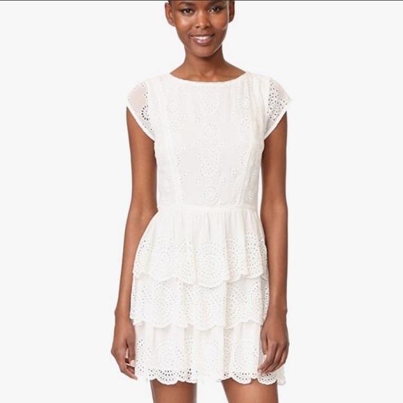 Joie Silk Altha Eyelet Porcelain Ruffle‎ Dress - Picture 2 of 16